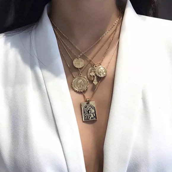 Jewelry - Set of Layered Gold Pendant Religious Necklaces